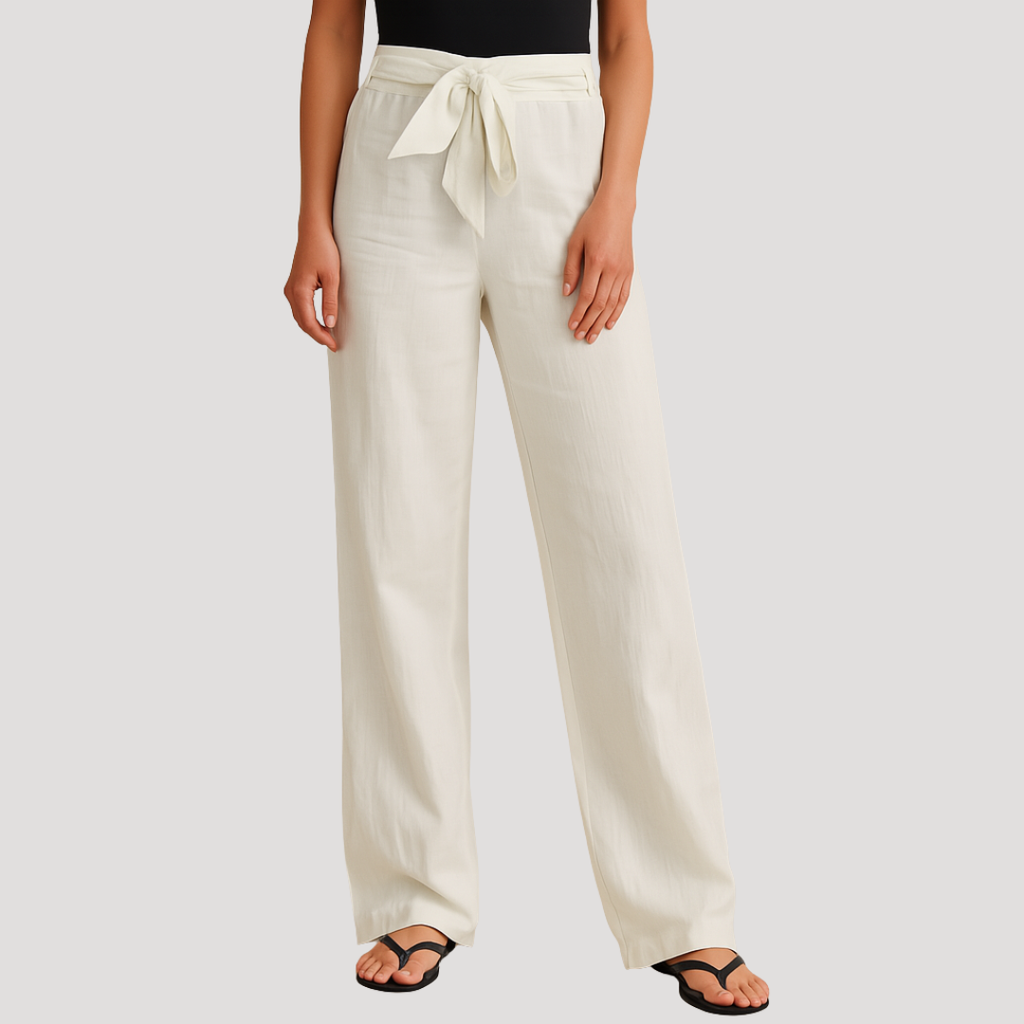 Pantalon en lin femme droit, taille élastique à lien, du S au 5XL, blanc