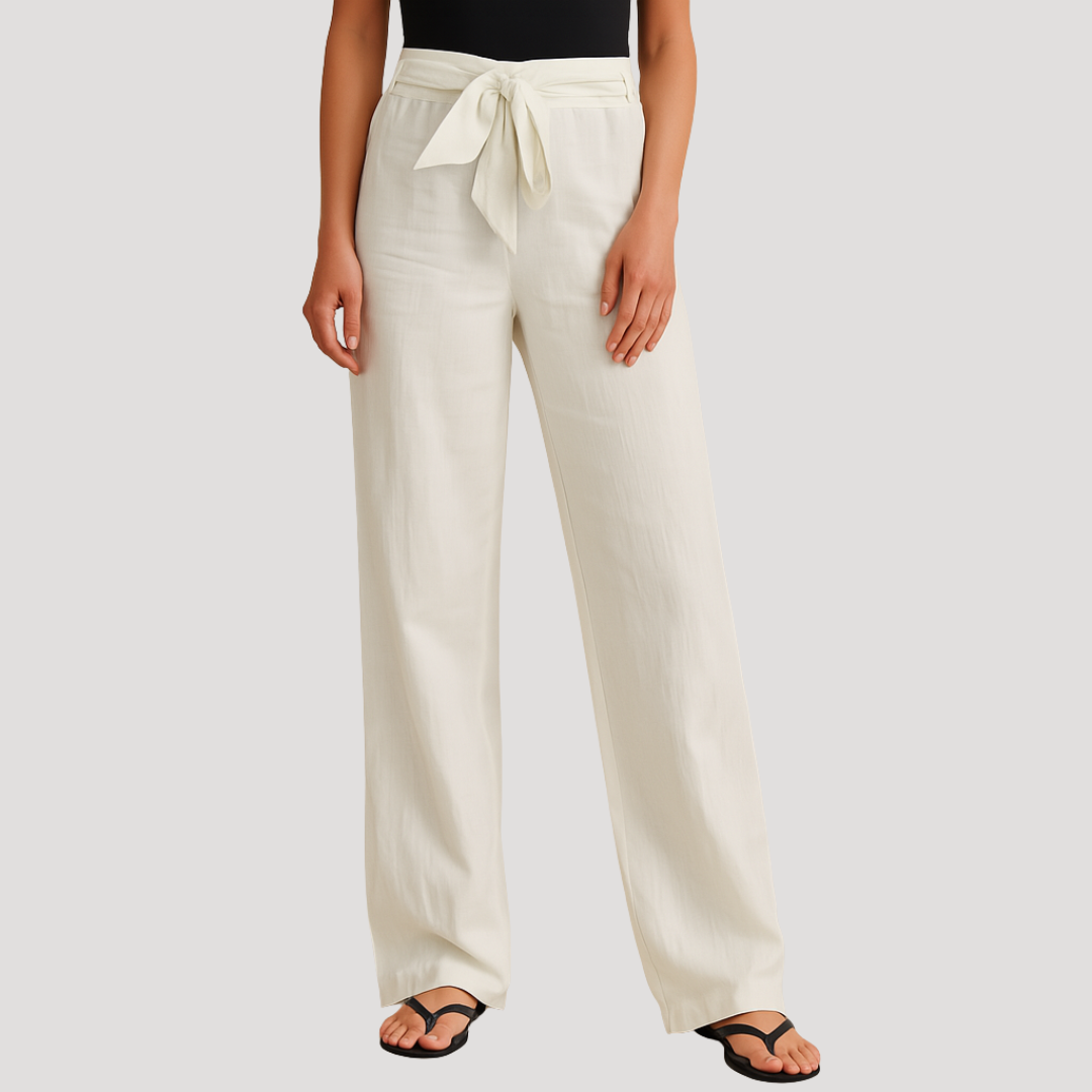 Pantalon en lin femme droit, taille élastique à lien, du S au 5XL, blanc