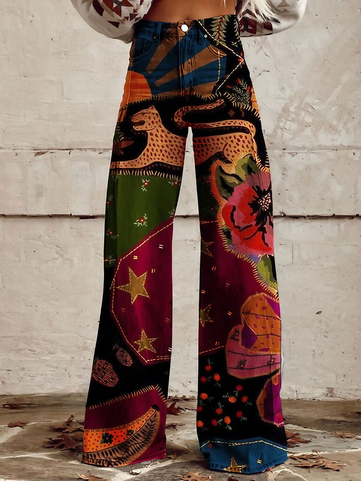 Pantalon large femme à imprimé vintage coloré, du S au 5XL