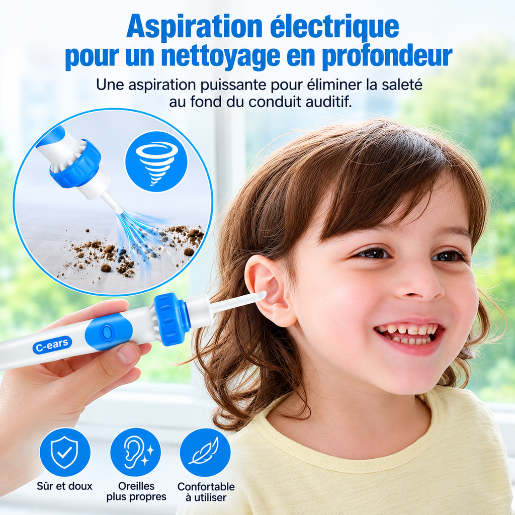 Nettoyeur d'oreilles par aspiration, prise en main ergonomique