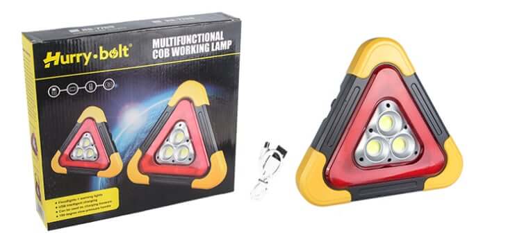 Lampe d'urgence solaire LED avec triangle rouge et sortie USB