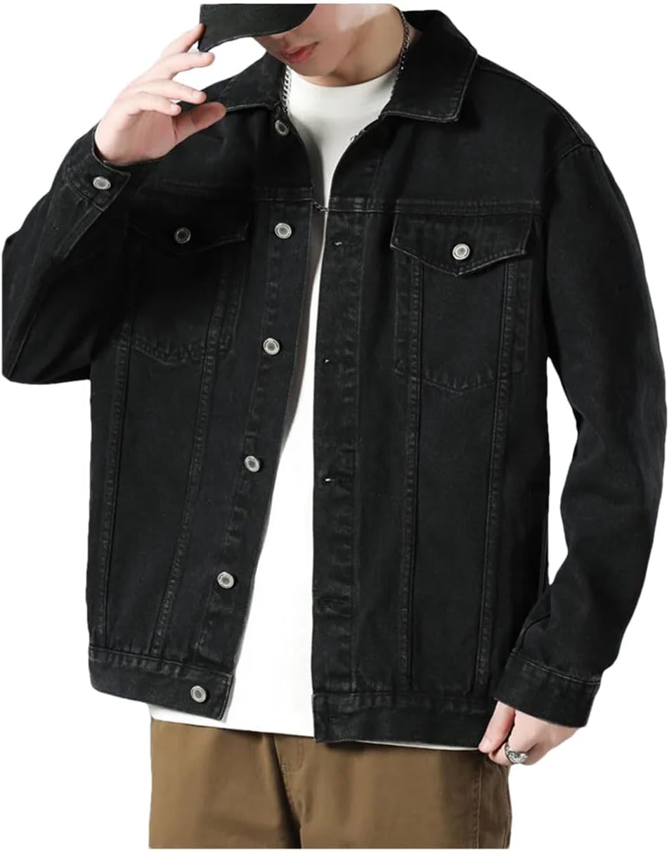 Veste en jean homme, coutures renforcées, trois coloris, noir