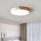 Plafonnier LED rond style scandinave, finition bois en option