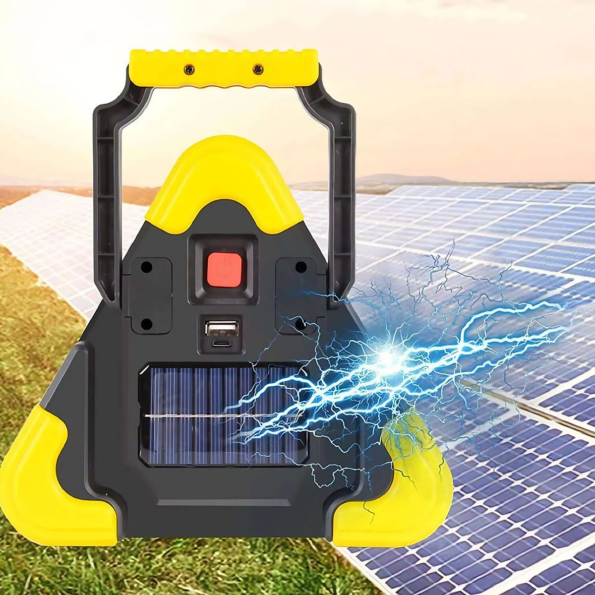 Lampe d'urgence solaire LED avec triangle rouge et sortie USB