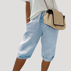Bermuda femme taille élastique à cordon, coupe ample, bleu