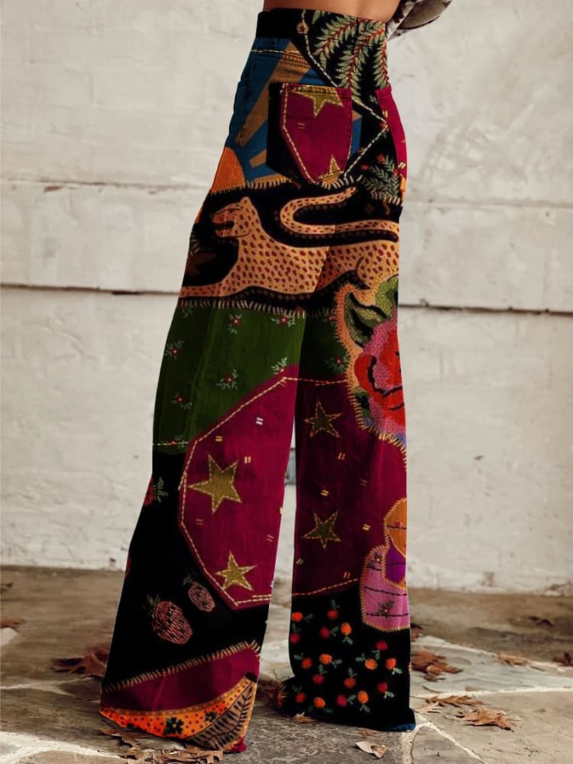 Pantalon large femme à imprimé vintage coloré, du S au 5XL
