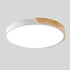 Plafonnier LED rond style scandinave, finition bois en option