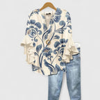 Blouse femme à manches volantées, unie ou fleurie, du S au 3XL, blanc et bleu