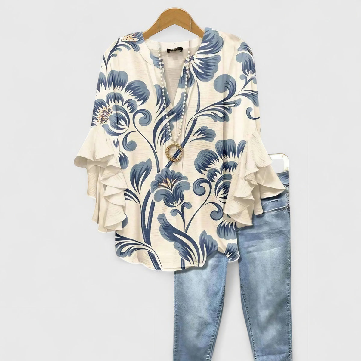 Blouse femme à manches volantées, unie ou fleurie, du S au 3XL, blanc et bleu