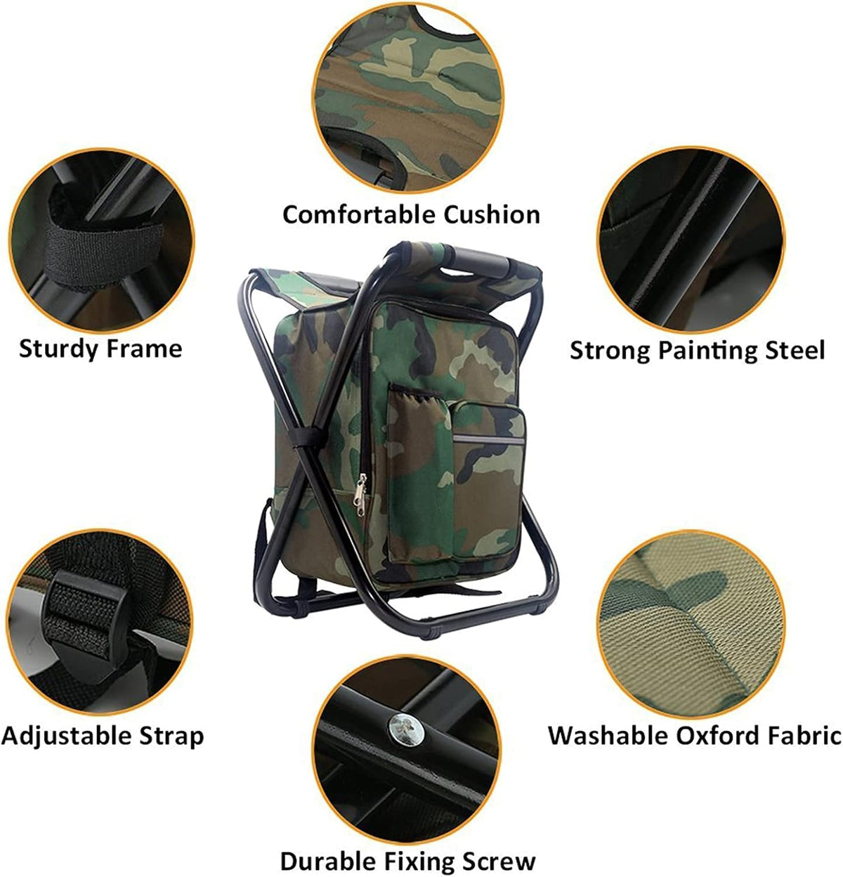 Sac à dos chaise pliante 3 en 1 avec poche isotherme, 1,3 kg