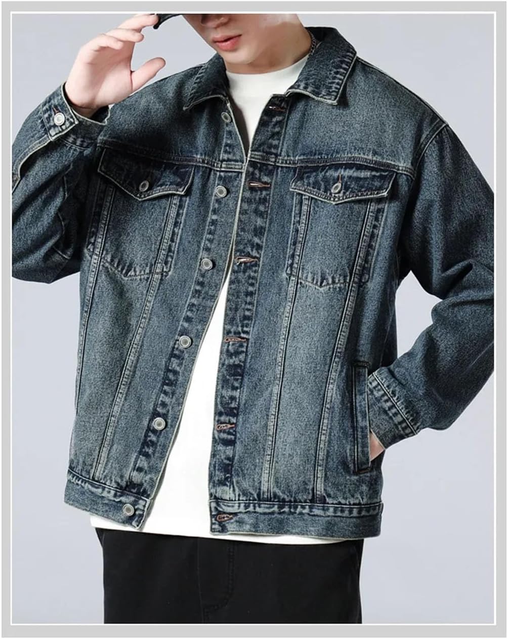 Veste en jean homme, coutures renforcées, trois coloris, bleu