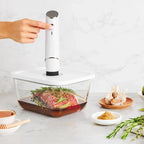 Machine sous vide compacte avec sacs réutilisables et clips