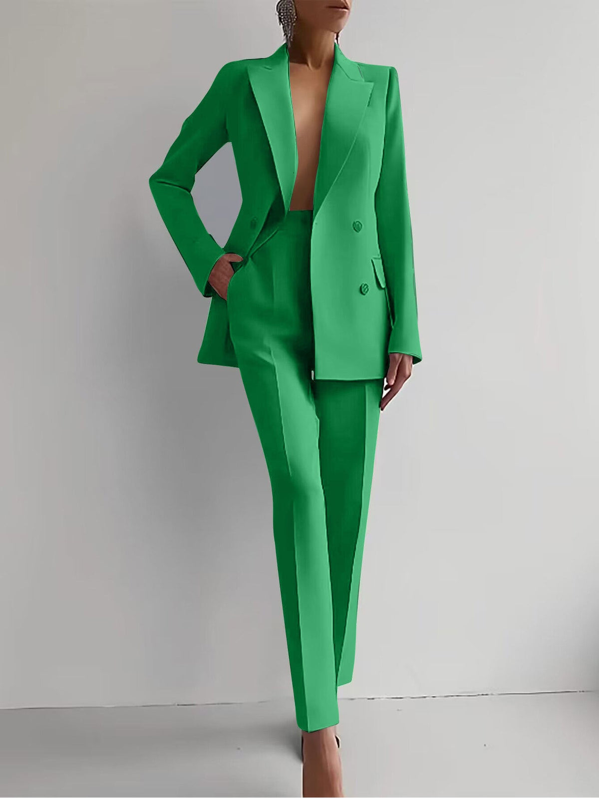 Ensemble blazer et pantalon slim femme, huit coloris, vert menthe