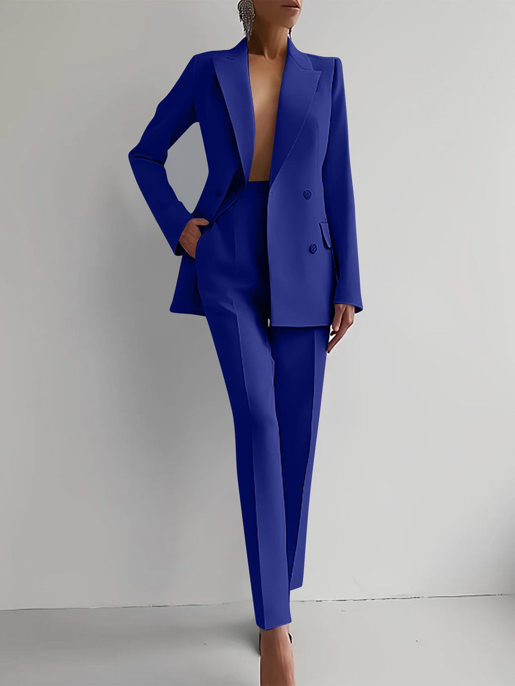 Ensemble blazer et pantalon slim femme, huit coloris, bleu roi