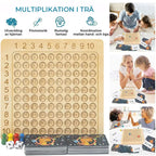 Jeu de multiplication en bois : plateau, 100 cartes et 2 dés