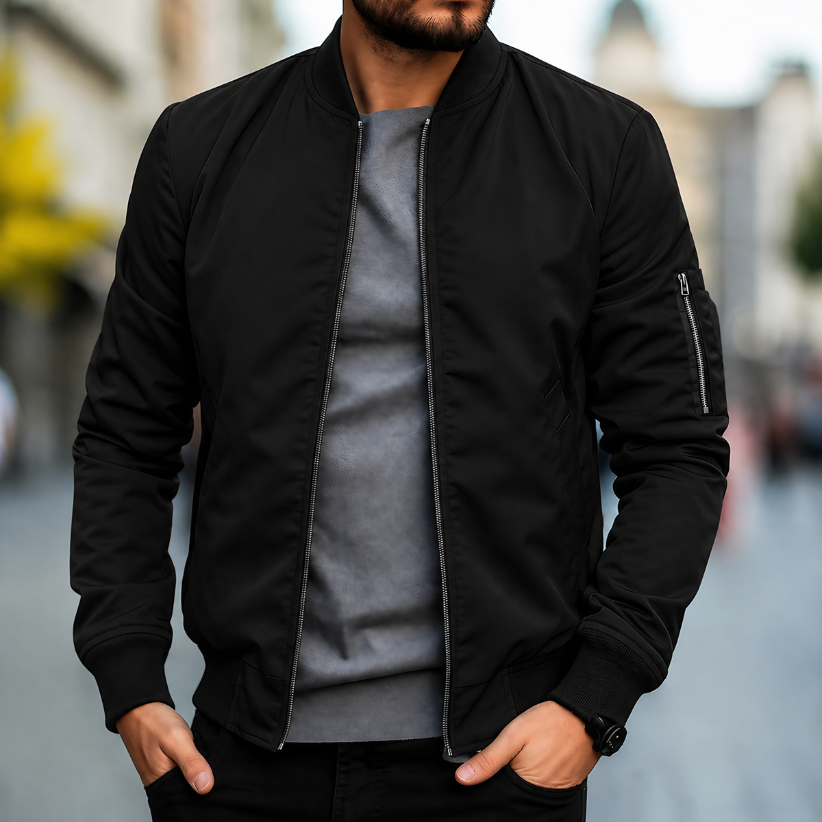 Blouson bomber homme à bords côtelés, cinq coloris