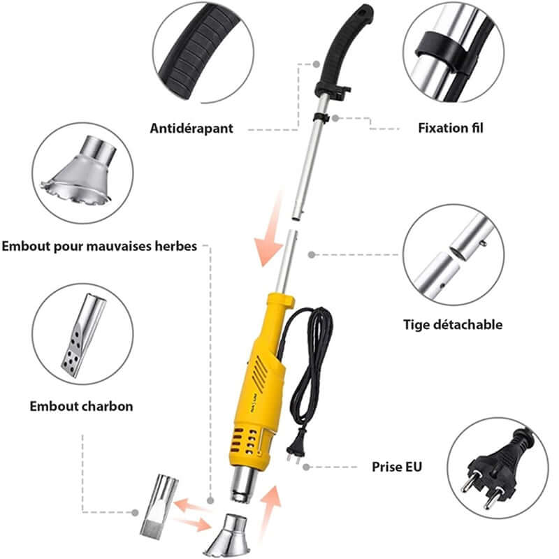 Désherbeur thermique électrique 2000 W, air chaud jusqu'à 600 °C