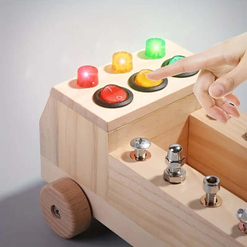 Tableau d'activités en bois pour enfant, LED, vis et écrous