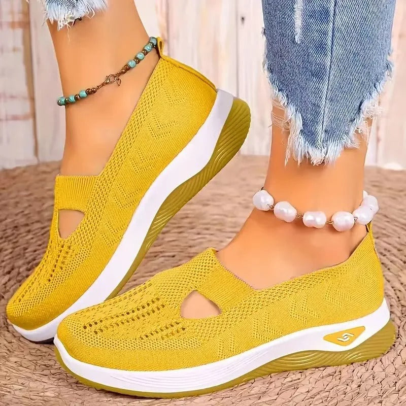 Chaussures orthopédiques femme à semelle intérieure amortissante, jaune