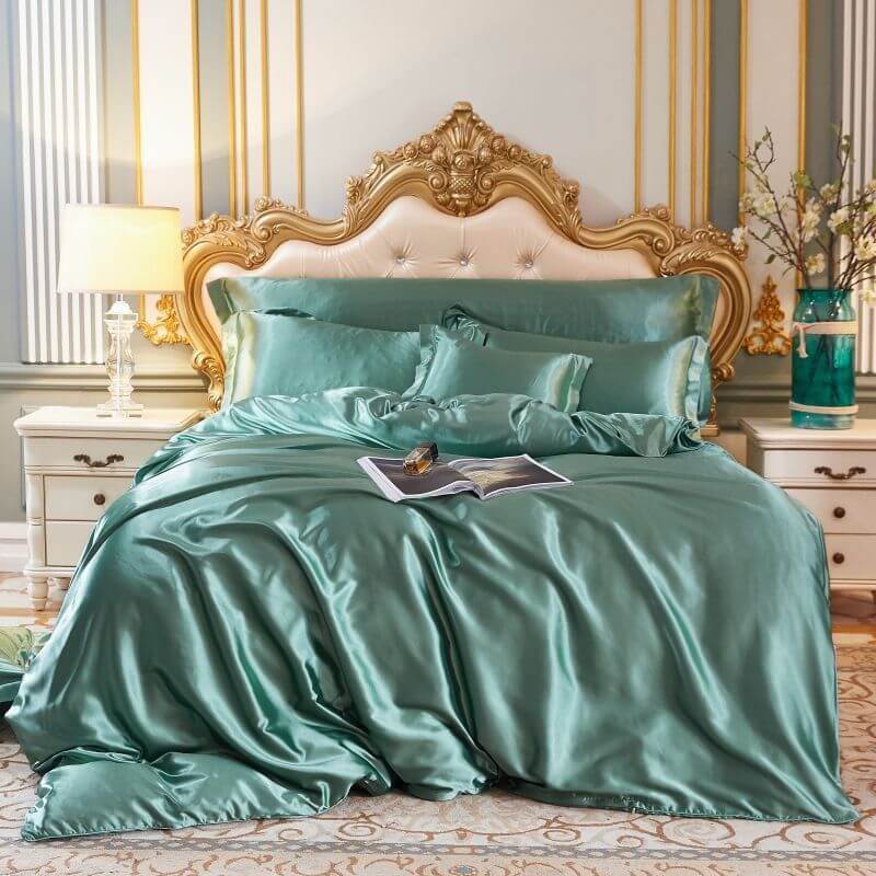 Parure de lit en satin 4 pièces, treize coloris, menthe