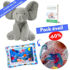 Peluche éléphant musicale pour bébé, oreilles mobiles, 30 cm, gris