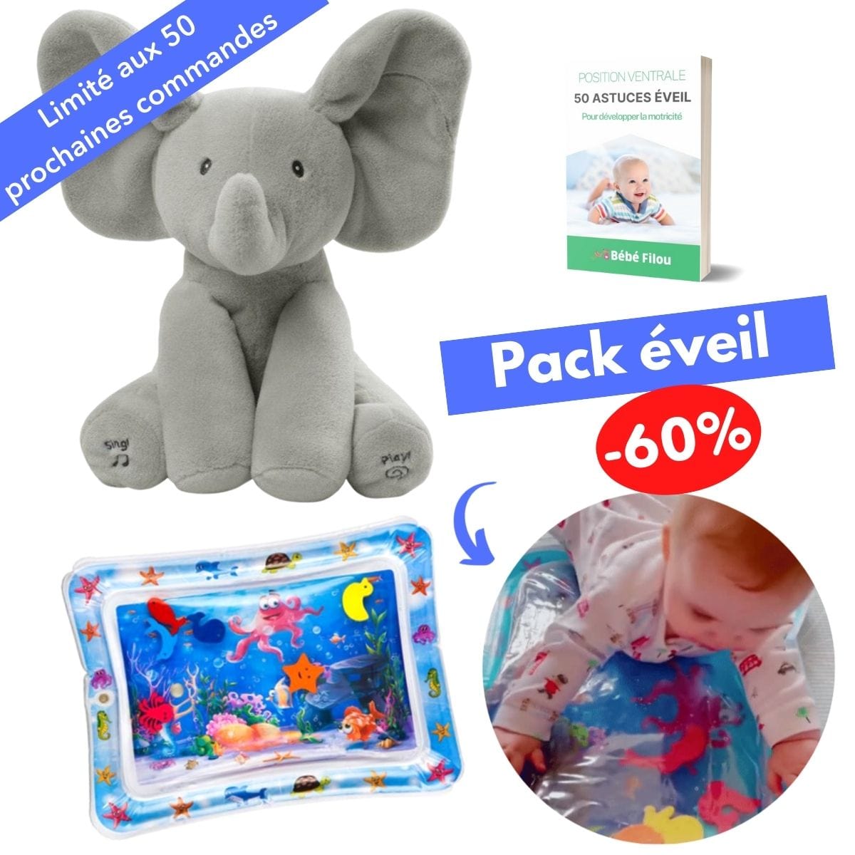 Peluche éléphant musicale pour bébé, oreilles mobiles, 30 cm, gris