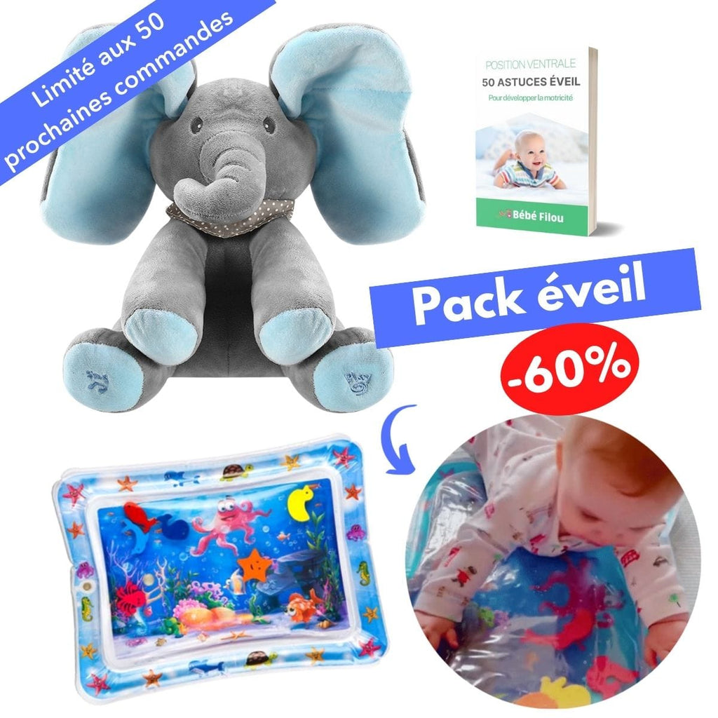 Peluche éléphant musicale pour bébé, oreilles mobiles, 30 cm, bleu