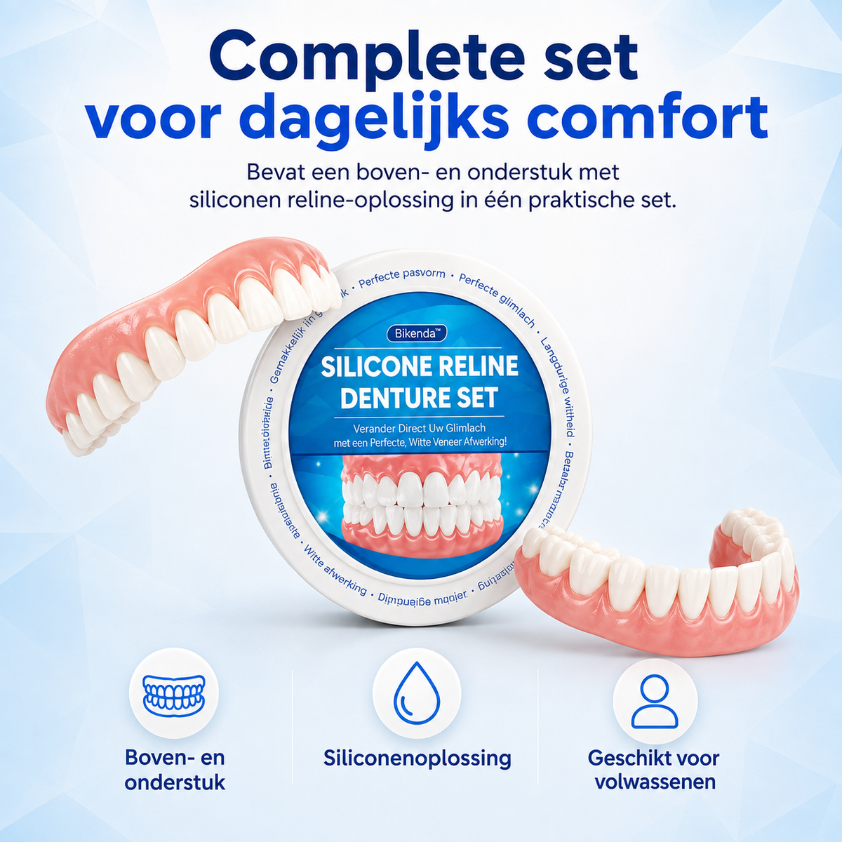 Kit de prothèses dentaires amovibles en silicone, haut et bas