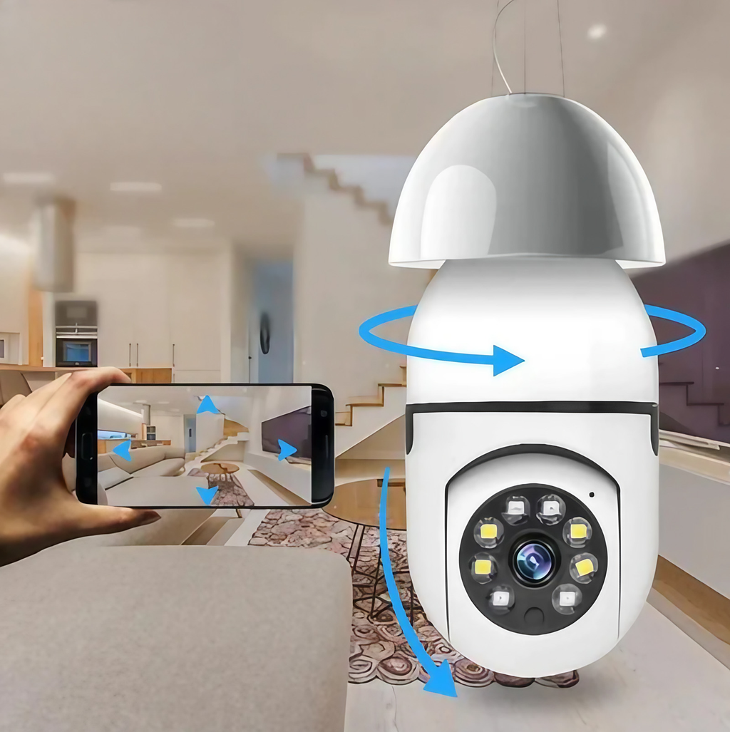 Caméra ampoule WiFi 1080p, rotation 360°, vision de nuit