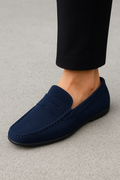 Mocassins homme à enfiler, semelle intérieure rembourrée, du 38 au 50, bleu marine