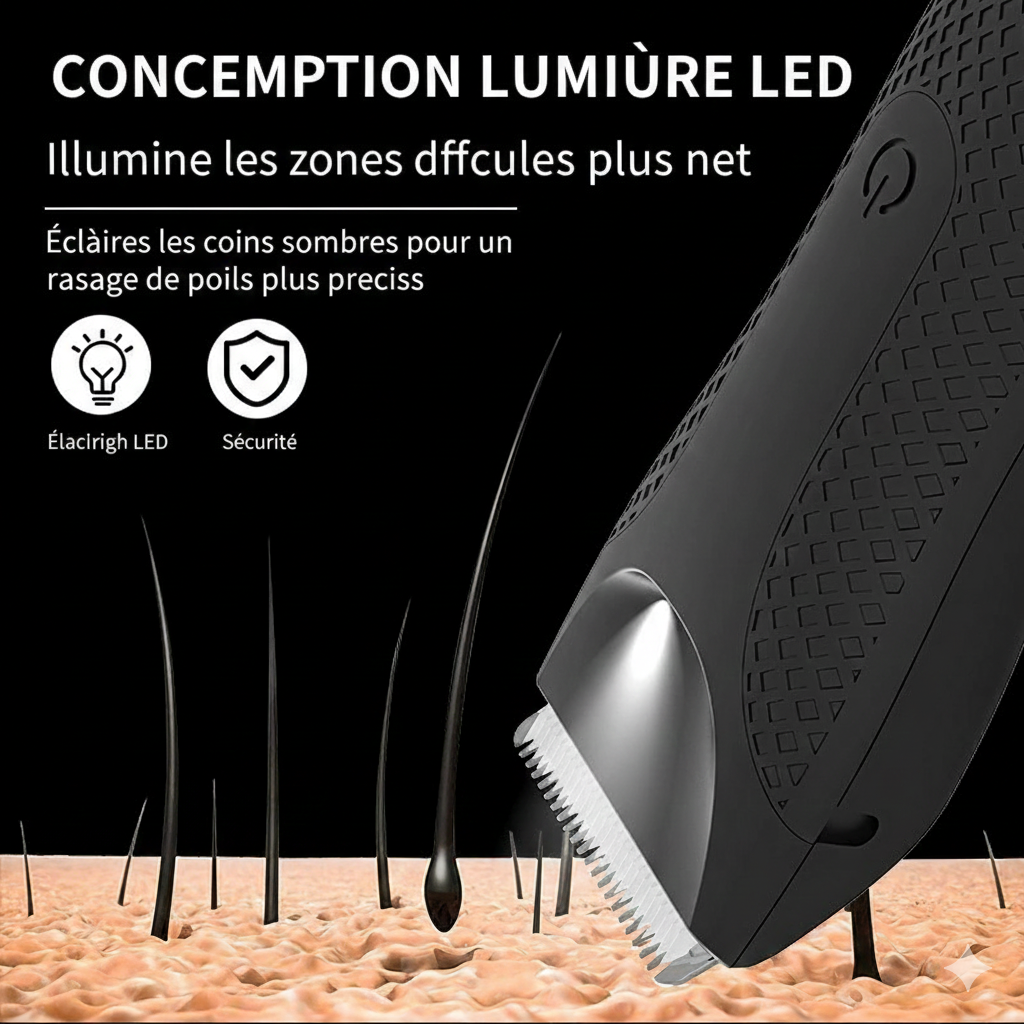 Tondeuse corps homme étanche, voyant LED de batterie