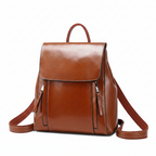Sac à dos femme en cuir à compartiments, trois coloris, marron clair