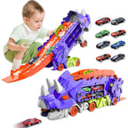 Camion transporteur dinosaure transformable en piste de course, pourpre