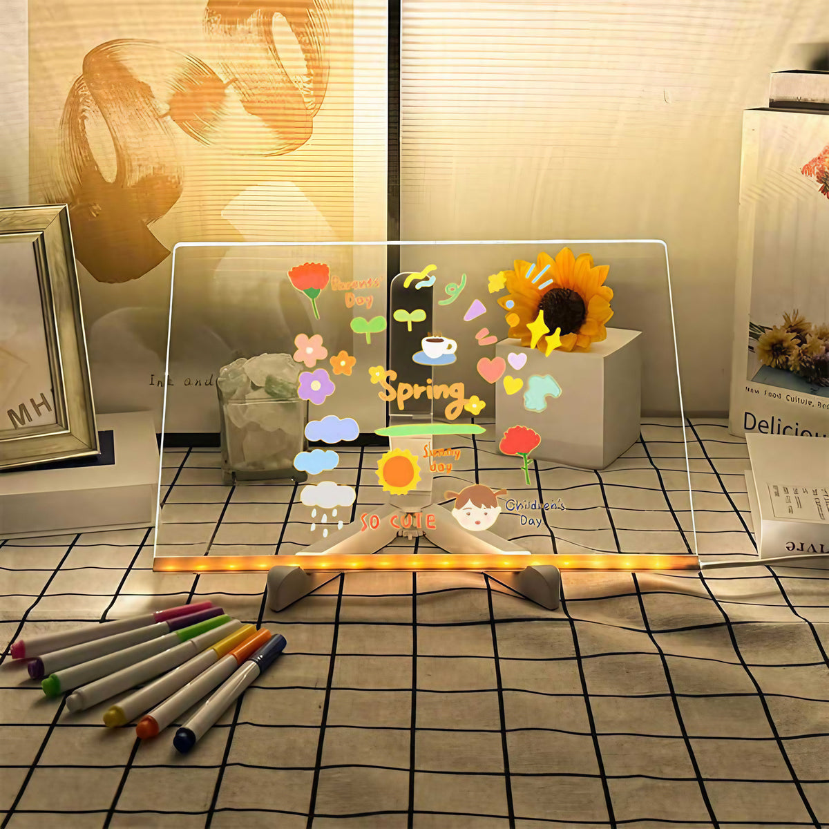Tableau de dessin lumineux LED pour enfant, stylo 7 couleurs