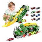 Camion transporteur dinosaure transformable en piste de course, vert
