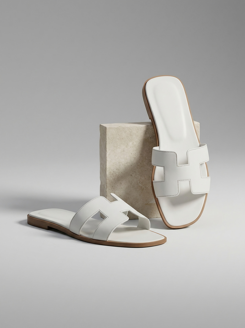 Mules femme plates à bride en H, ligne minimaliste, du 35 au 43, blanc
