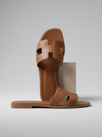 Mules femme plates à bride en H, ligne minimaliste, du 35 au 43, marron