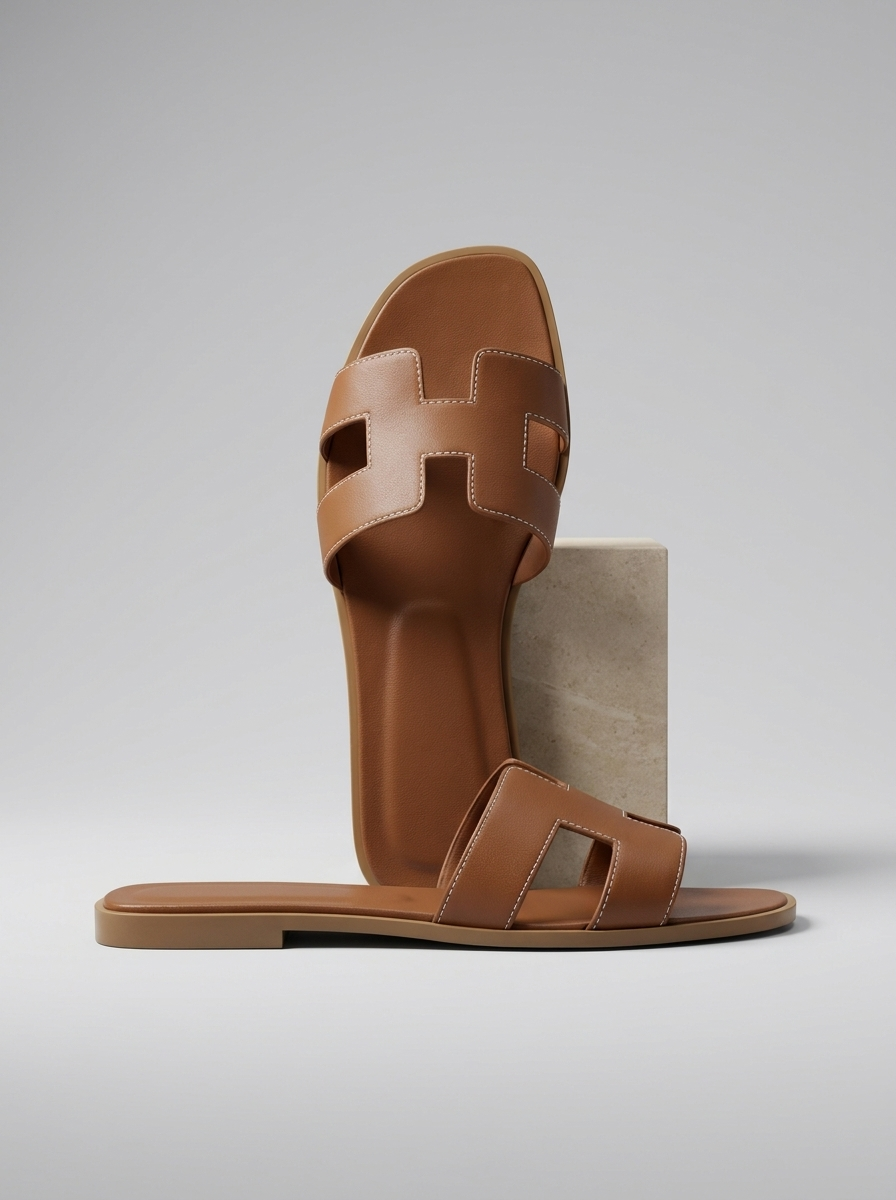 Mules femme plates à bride en H, ligne minimaliste, du 35 au 43, marron