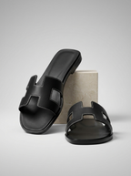 Mules femme plates à bride en H, ligne minimaliste, du 35 au 43, noir
