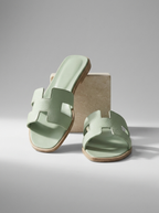 Mules femme plates à bride en H, ligne minimaliste, du 35 au 43, vert