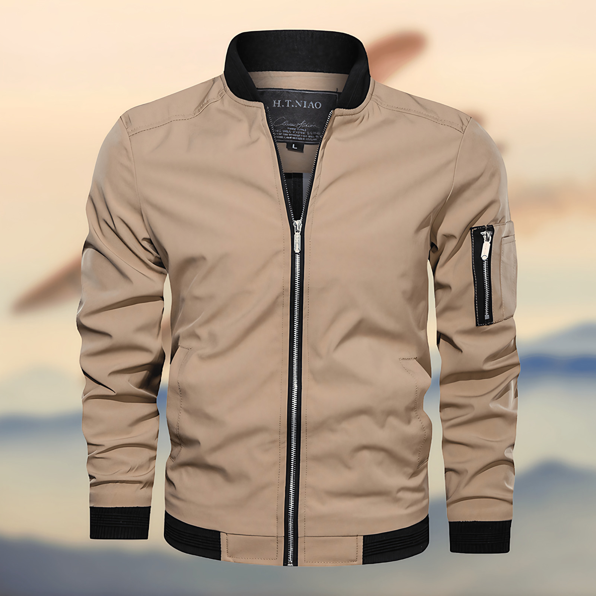 Blouson bomber homme à bords côtelés, cinq coloris, kaki