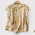 Haut femme fluide à manches courtes, beige, marron ou noir, beige