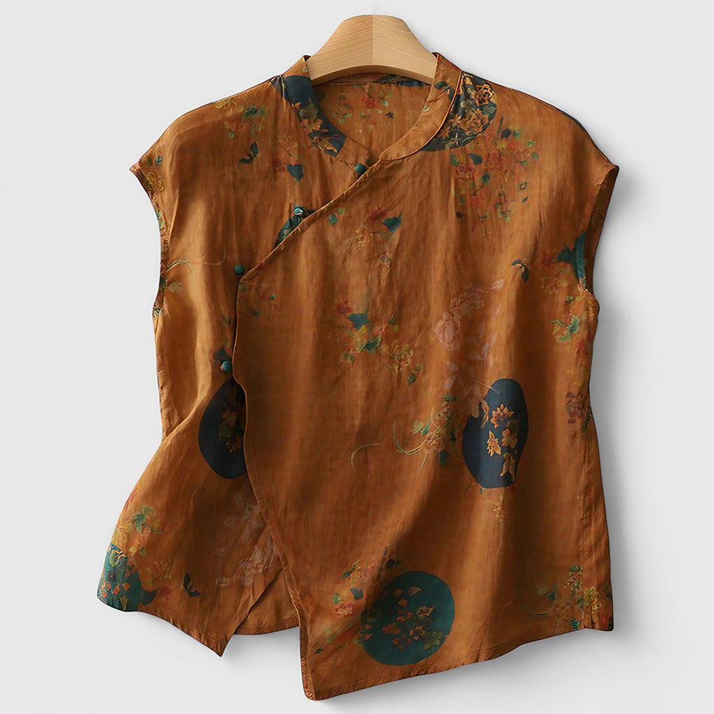 Haut femme fluide à manches courtes, beige, marron ou noir, marron