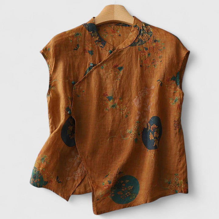 Haut femme fluide à manches courtes, beige, marron ou noir, marron
