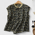 Haut femme fluide à manches courtes, beige, marron ou noir, noir