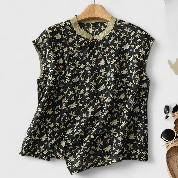 Haut femme fluide à manches courtes, beige, marron ou noir, noir