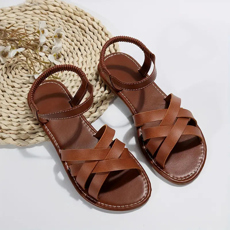 Sandales plates tressées femme à bride arrière élastique