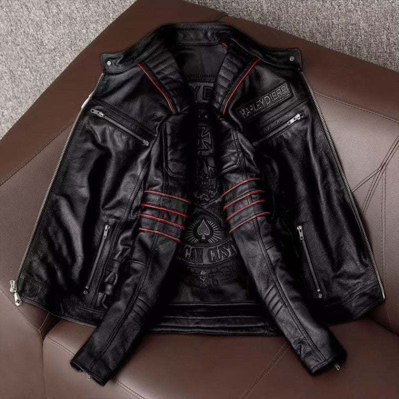 Veste de motard homme, crâne brodé au dos, du S au 6XL