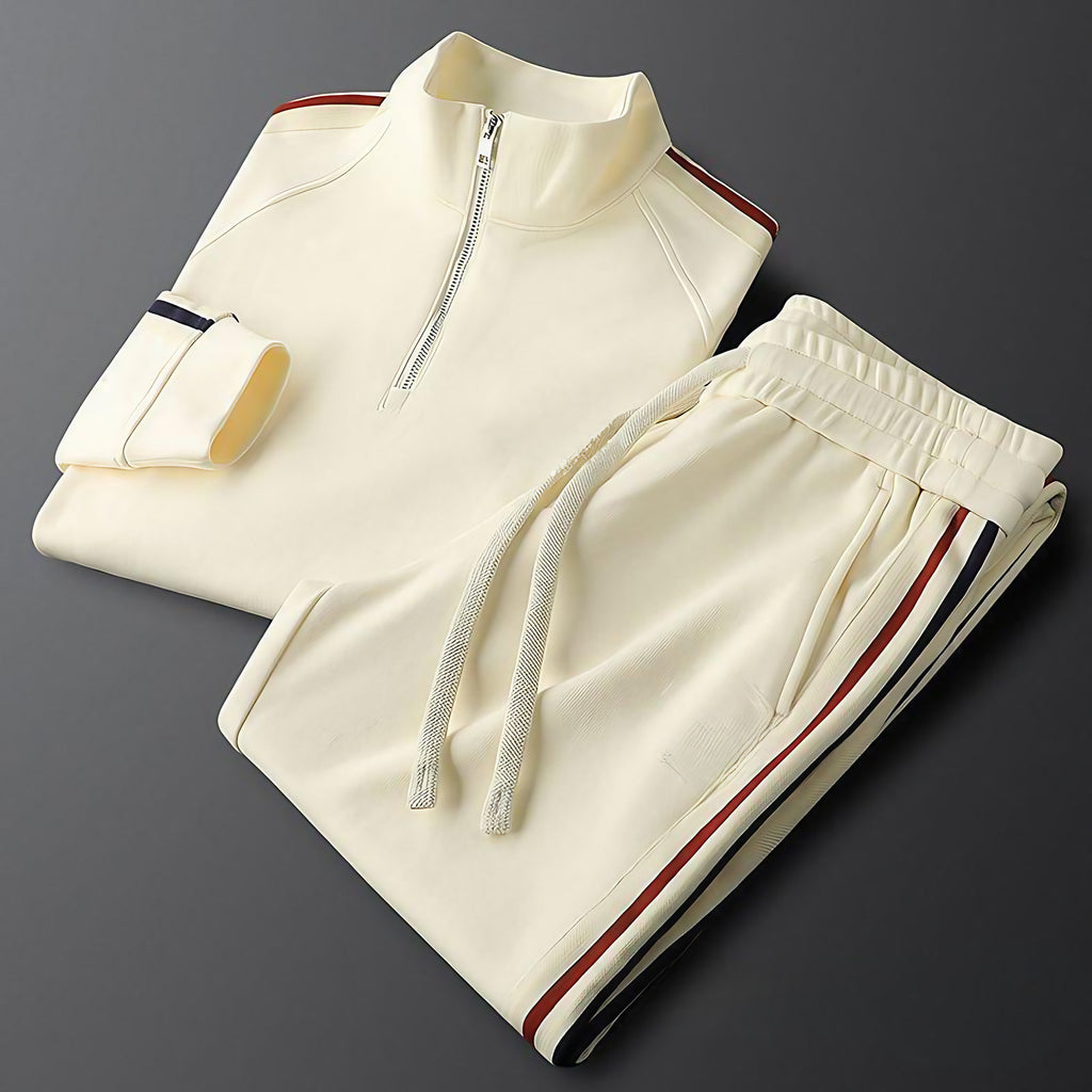 Ensemble jogging femme, haut demi-zip et pantalon à cordon, crème