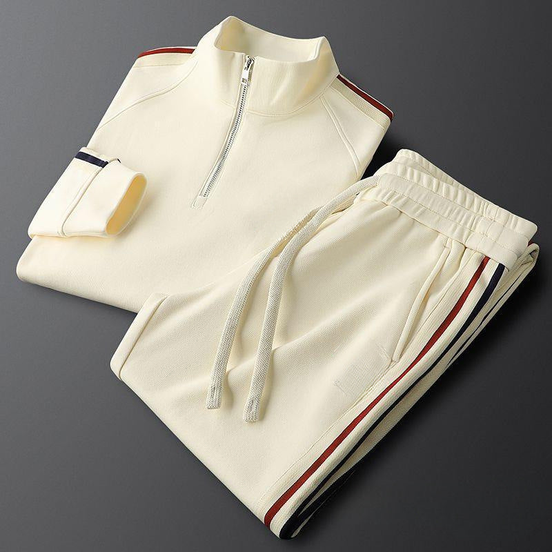 Ensemble jogging femme, haut demi-zip et pantalon à cordon, crème